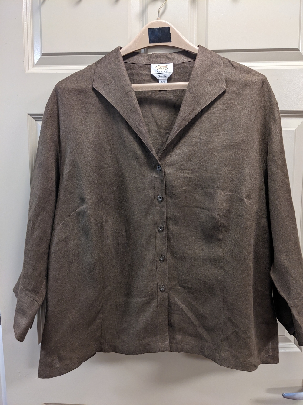 Talbots 100% Irish Linen Button-Front Relaxed 3/4 Sleeve Top Size 24W